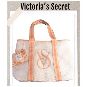 NEW Victoria’s Secret Bag Beach Tote Bag in Tangerine and Ivory
